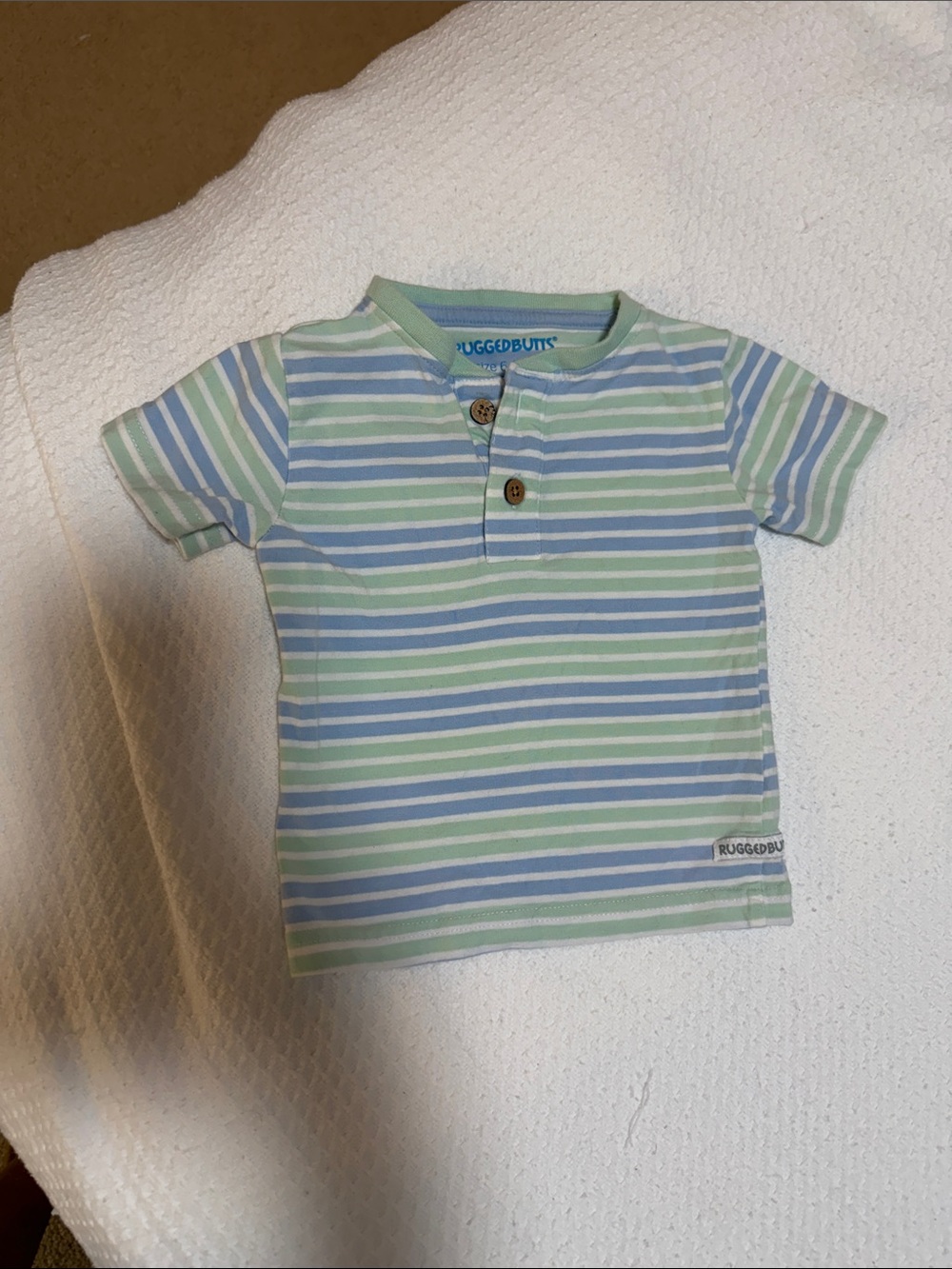 Ruffle Butts Blue and Green Striped Henley Tee